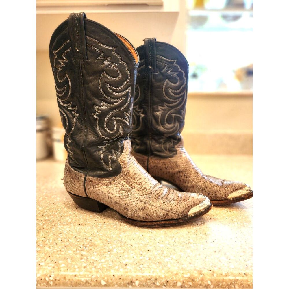 Tony Lama Exotic Snakeskin Cowboy Boots Men's Two-Tone Western Size 9D